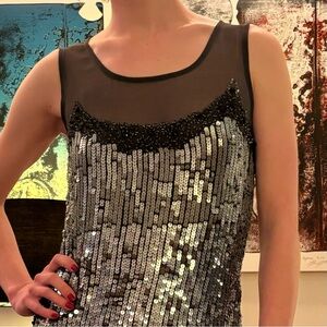 ABS Allen Schwartz Black and Silver Sequin Mini Dress